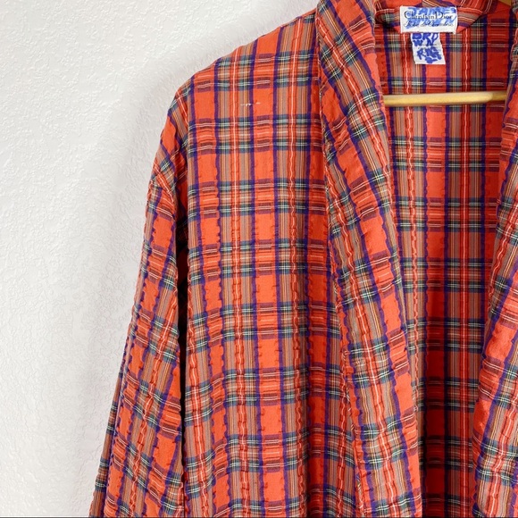 Vintage Christian Dior Red Green and Blue Plaid Robe - Picture 3 of 10